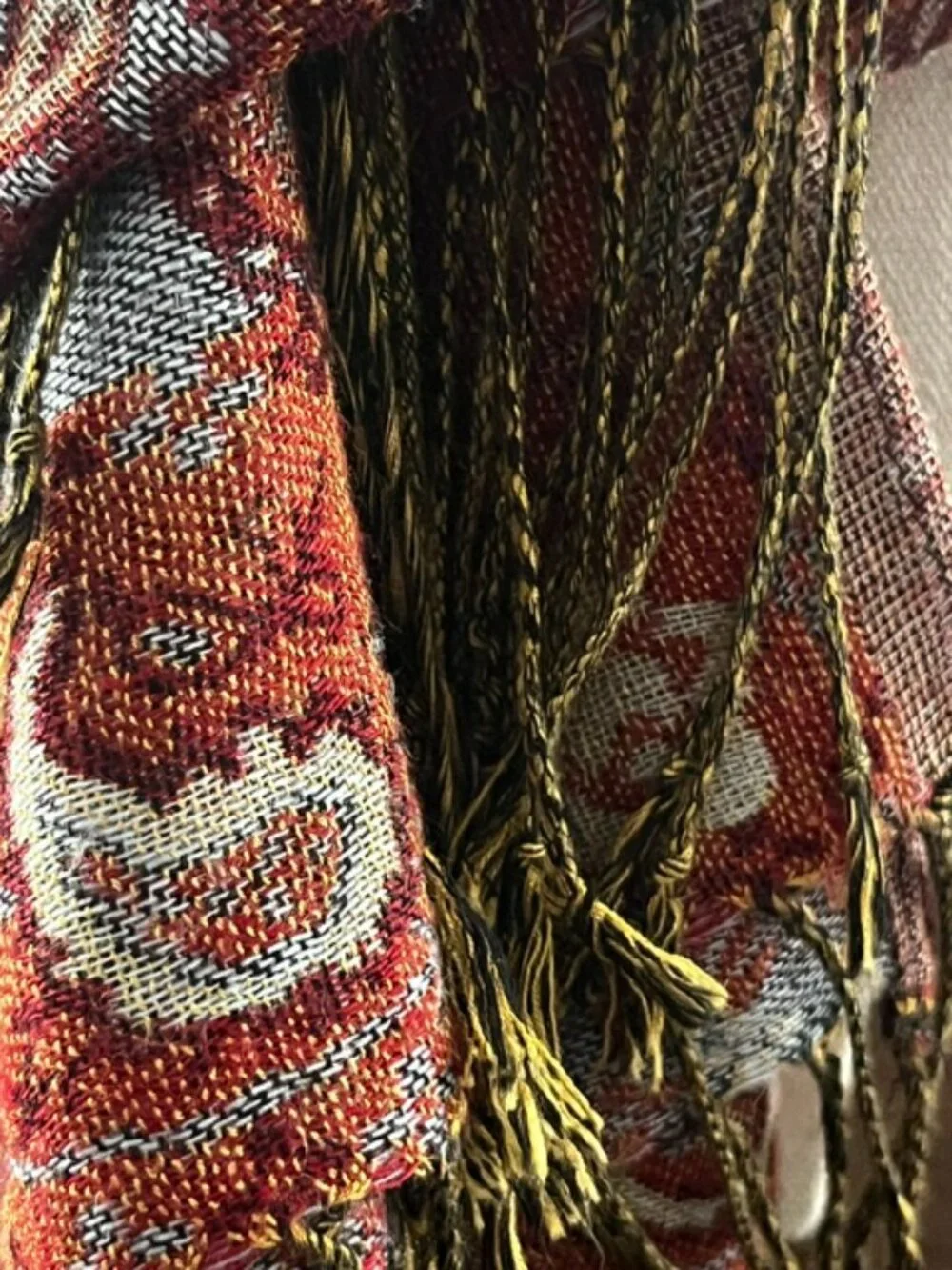Scarf Wrap Pashmina Paisley Fringe Blue Orange